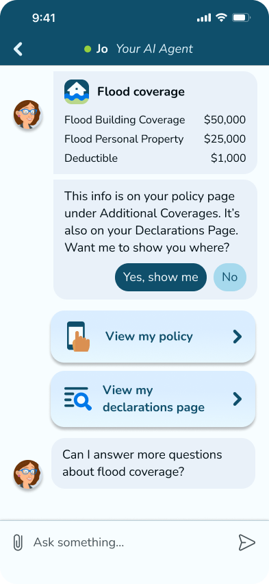 Phone screen showing a chat with Jo Agent