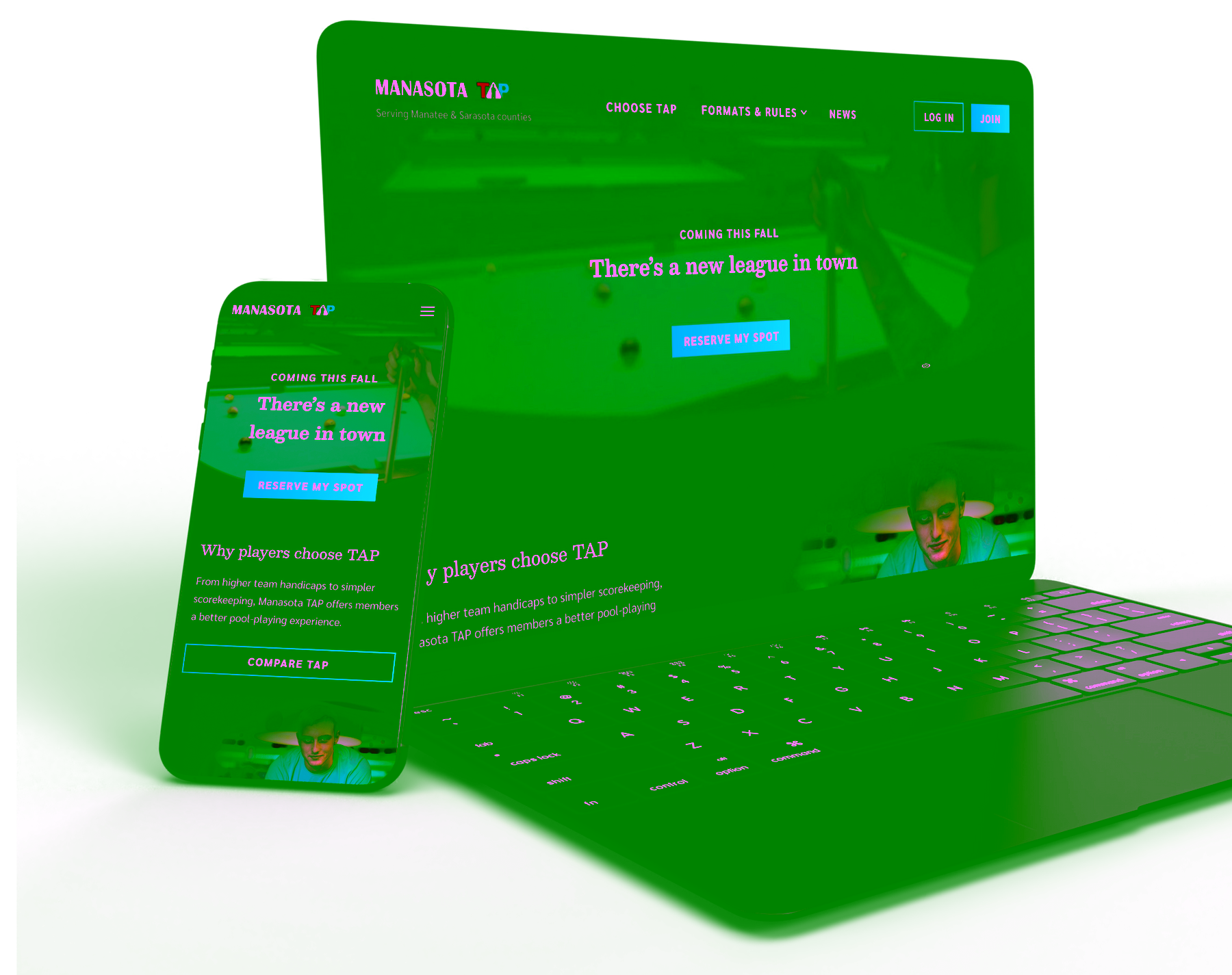 Manasota TAP home page displayed on a laptop and a mobile phone